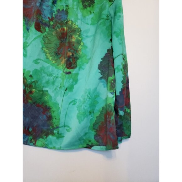 J Crew Womens M Blouse Floral Green Blue 3/4 Sleeve Tie Dye Bold Colors Satin - Picture 3 of 6